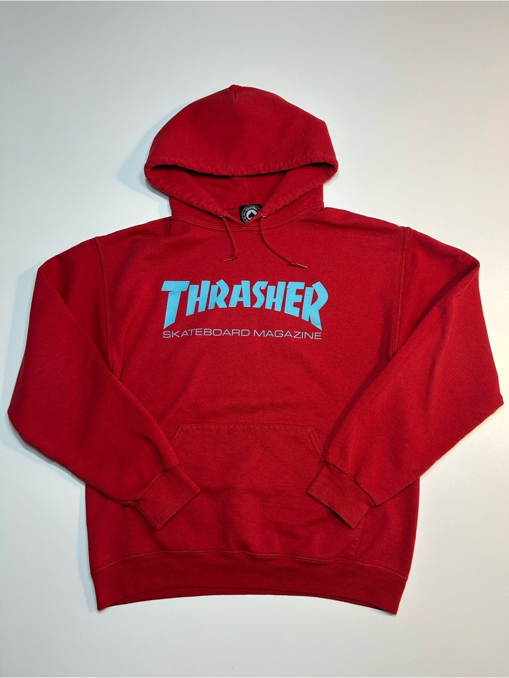 Thrasher Skateboard Magazine Logo Red Light Blue Pullover Skate Hoodie